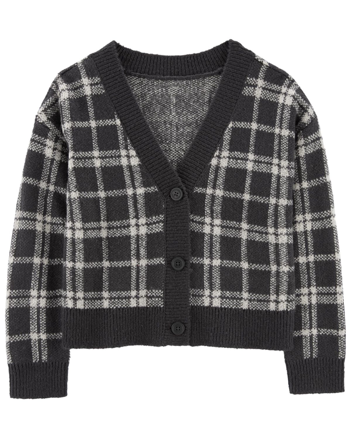 Kid Plaid Button-Front Sweater Knit Cardigan