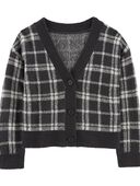 Black - Kid Plaid Button-Front Sweater Knit Cardigan