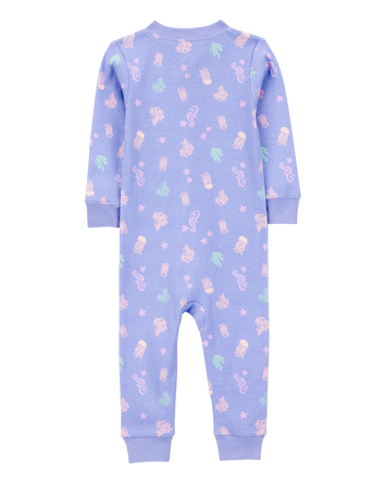 Baby Girl 1-Piece Jellyfish 100% Snug Fit Cotton Footless Pajamas - Blue, 