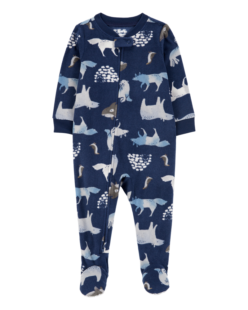 Baby 1-Piece Arctic Animal Print Fleece Footie Pajamas, image 1 of 4 slides