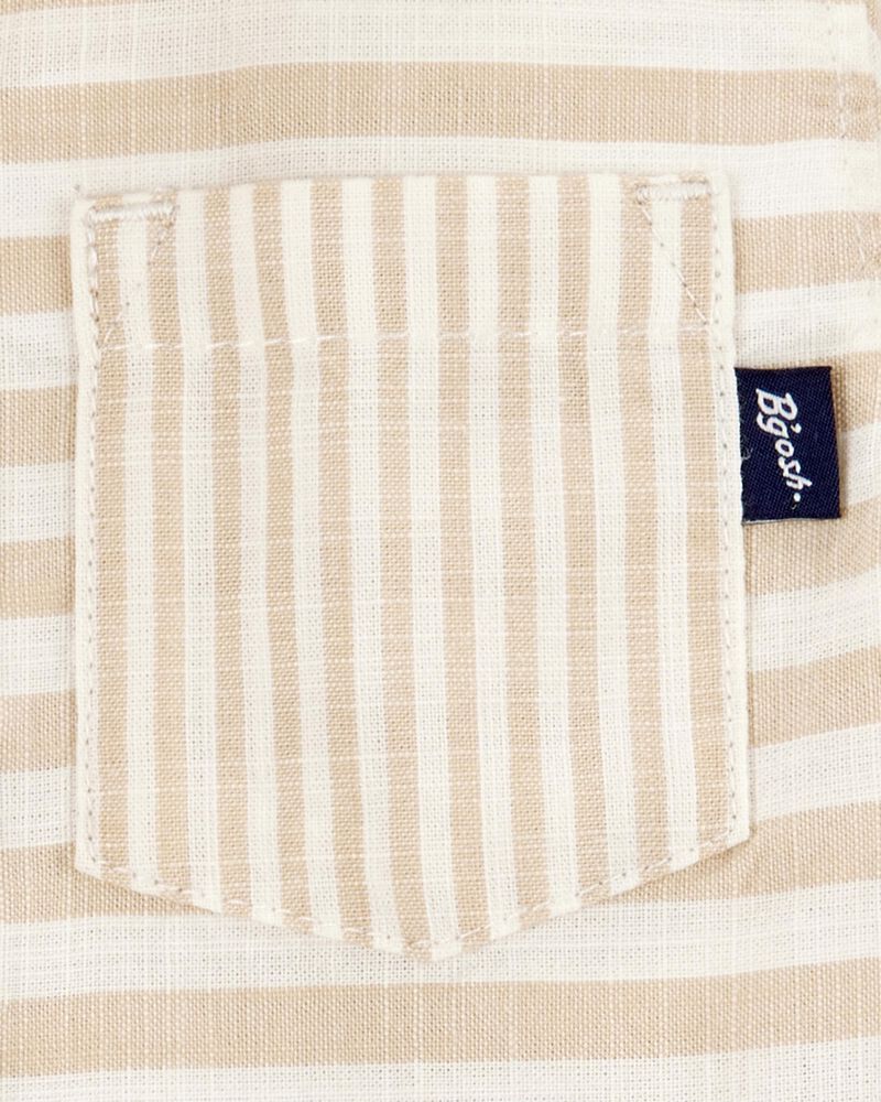 Baby Boy Striped Button-Front Short-Sleeve Bodysuit - Tan, image 2 of 3 slides