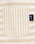Baby Boy Striped Button-Front Short-Sleeve Bodysuit - Tan, image 2 of 3 slides
