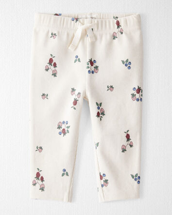 Baby Girl Organic Cotton Ribbed Knit Pants in Berry Blossom Print, 