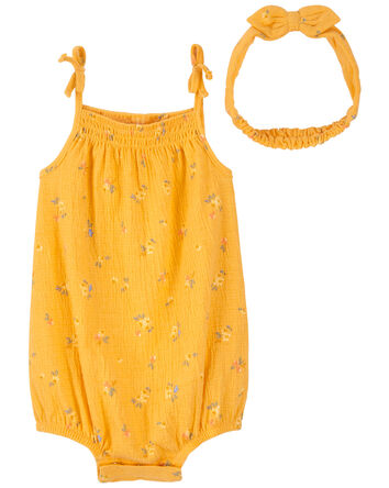 Baby 2-Piece Floral Print Crinkle Jersey Bodysuit Set, 