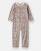 Girls Leopard Print Fleece Long-Sleeve Snug Fit 1-Piece Pajamas, image 1 of 3 slides