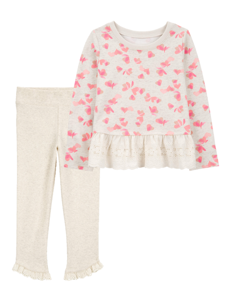 Kid 2-Piece Heart French Terry Sweater & Eyelet Pants Set, image 1 of 8 slides