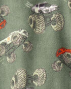 Kid 1-Piece Monster Truck Fleece Footie Pajamas - Green, image 2 of 3 slides