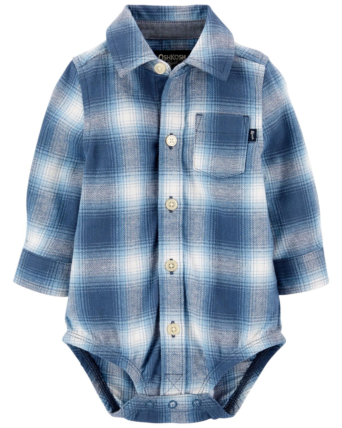 Blue Shadow Plaid Baby Plaid ButtonFront Bodysuit