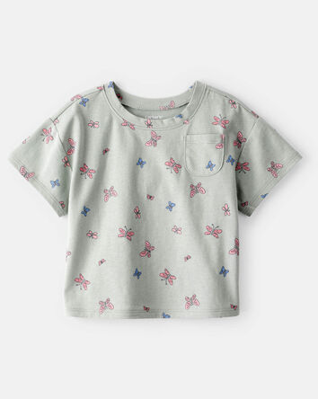 Baby Girl Butterfly-Print Short-Sleeve Pocket Tee - Green, 