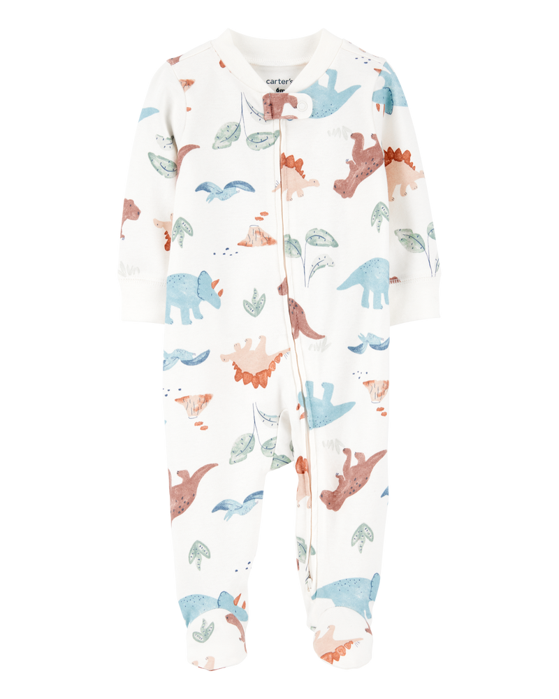 Baby Boy Dinosaur 2-Way Zip Cotton Sleep & Play Pajamas, image 1 of 3 slides