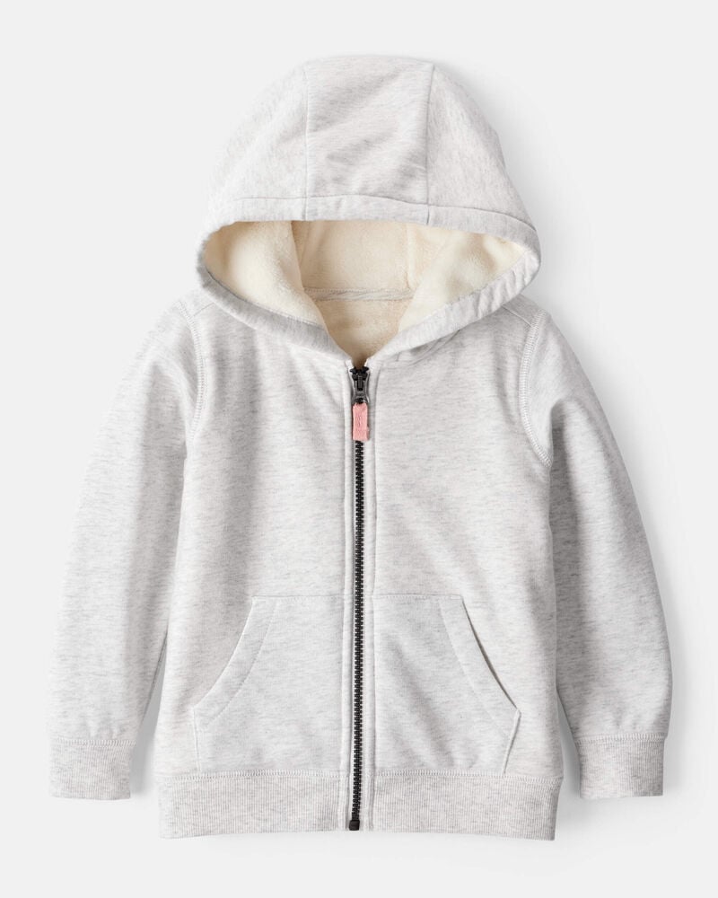 Toddler Girl Long-Sleeve Hooded Zip-Up Jacket - Grey, image 1 of 4 slides