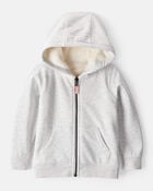 Toddler Girl Long-Sleeve Hooded Zip-Up Jacket - Grey, image 1 of 4 slides