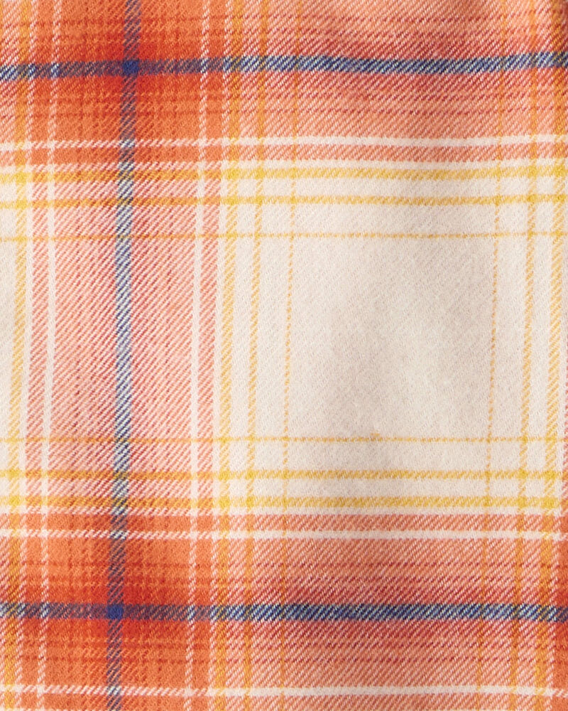 Baby Boy Plaid Cotton Long-Sleeve Hooded Button-Down Shirt - Orange, image 2 of 3 slides