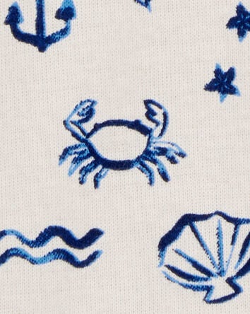Baby Sea Print Snap-Up Cotton Romper, 