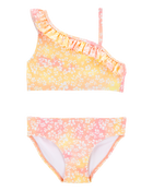 Kid 2-Piece Ruffle Floral Tie-Dye Swim Set - Pink/Yellow, image 1 of 5 slides