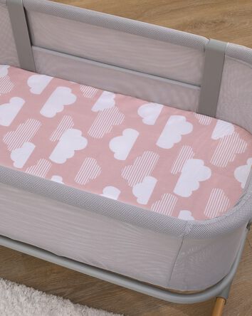 Skip Hop Cozy-Up 2-in-1 Bedside Sleeper 100% Cotton Fitted Bassinet Sheet - Pink & White Clouds, 
