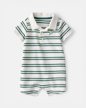 Baby Boy Pickleball Stripe Short-Sleeve Romper - Green/White, 