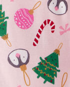 Baby Girl Christmas Ornament Print 100% Cotton Long-Sleeve 2-Way Zip 1-Piece Pajamas - Pink, image 3 of 3 slides