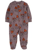 Brown - Baby Animal Print 2-Way Zip Cotton Sleep & Play Pajamas