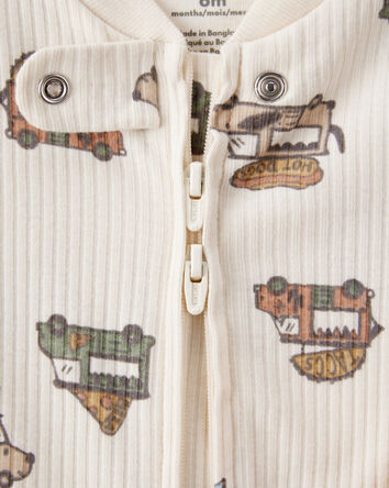 Baby Boy Truck Print Cotton Long-Sleeve Sleep & Play - Ivory, 
