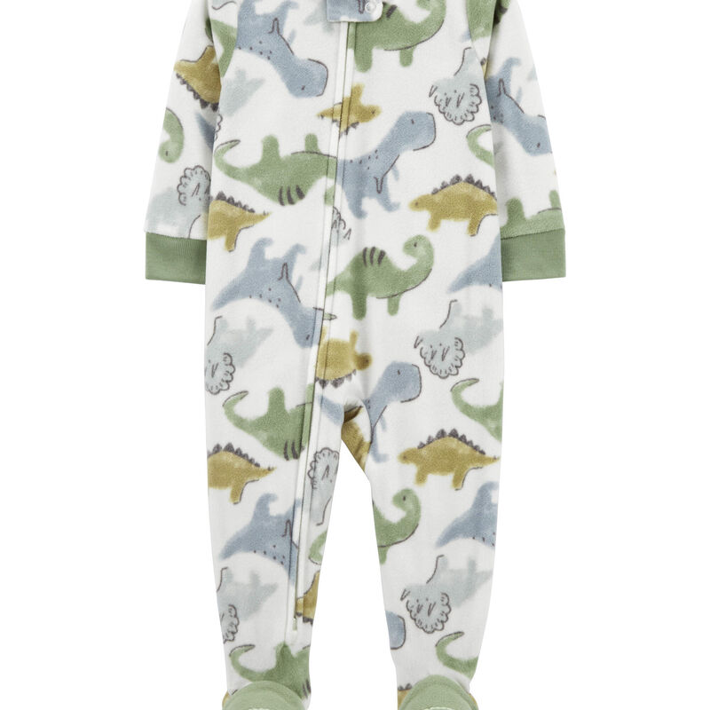 White 1Piece Dinosaur Fleece Footie Pajamas