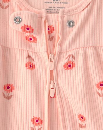 Baby Girl Floral 2-Way Zip Sleep & Play Pajama - Orange, 