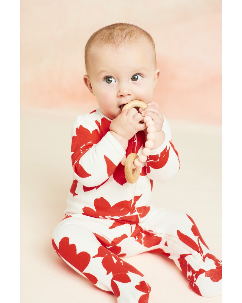 Baby 2-Way Zip Floral Cotton Sleep & Play Pajamas, image 2 of 6 slides