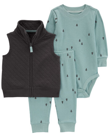 Baby 3-Piece Quilted Little Vest Set, 