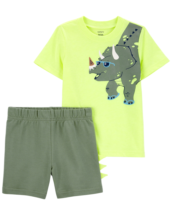 Neon Yellow/Green Baby 2Piece Dinosaur Tee & Short Set
