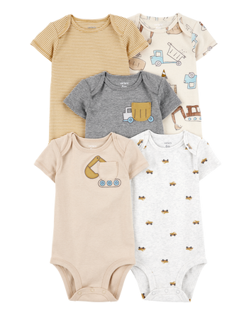 Baby Boy 5-Pack Construction Short-Sleeve Cotton Bodysuits, 