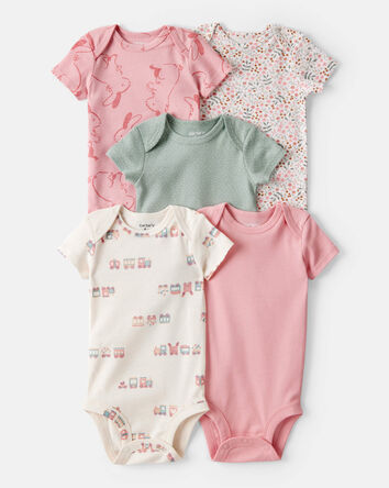 Baby Girl 5-Pack Train Floral Multipack Bodysuits - Green/Pink, 