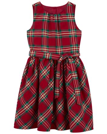 Kid Plaid Sateen Holiday Dress, 