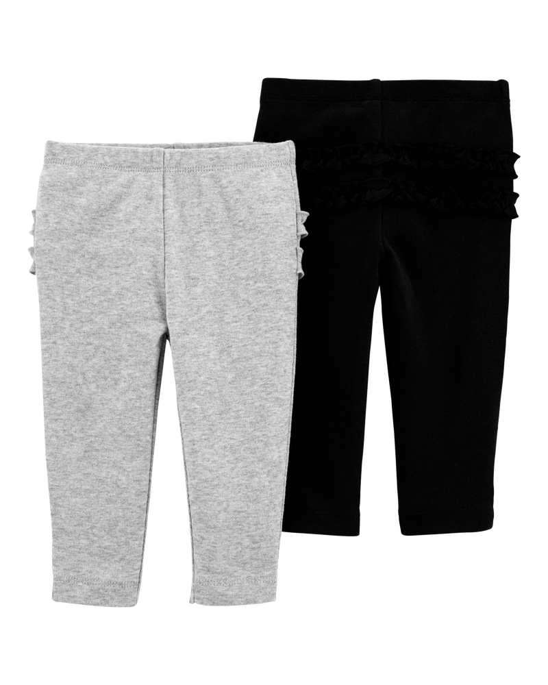 Baby 2-Pack Ruffle-Detail Cotton Pants - Grey/Black, image 2 of 5 slides