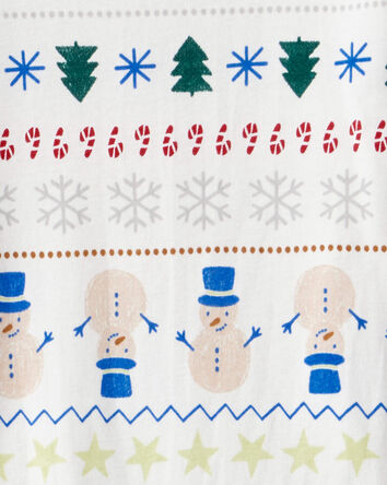 Kid Snowman Fair Isle 100% Cotton Long-Sleeve Snug Fit 2-Piece Pajamas - White, 