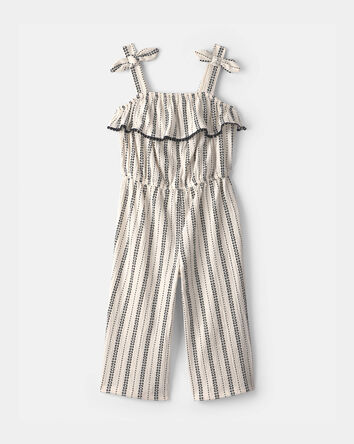 Toddler Girl Striped Ruffle Jumpsuit - Black/Ivory, 