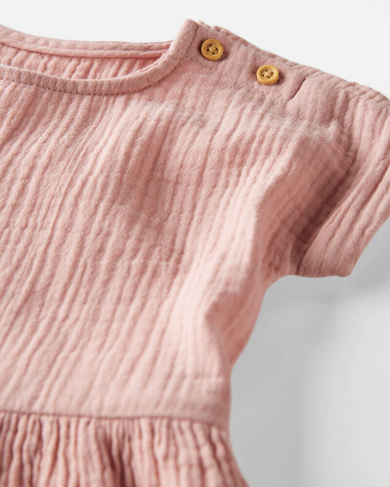 Toddler Organic Cotton Gauze Dress in Pink, image 3 of 5 slides