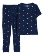 Boys Gamer Print Loose Fit Waffle Knit 2-Piece Pajamas - Navy, image 1 of 3 slides