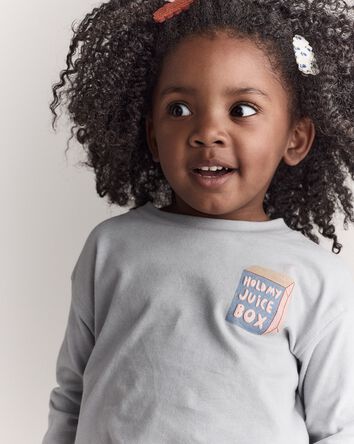 Toddler 'Hold My Juice Box' Long-Sleeve Relaxed Graphic Tee - Light Blue, 