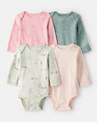 Baby Girl 4-Pack Owl Print Cotton Long-Sleeve Multipack Bodysuits - Green/Pink/White, image 1 of 6 slides