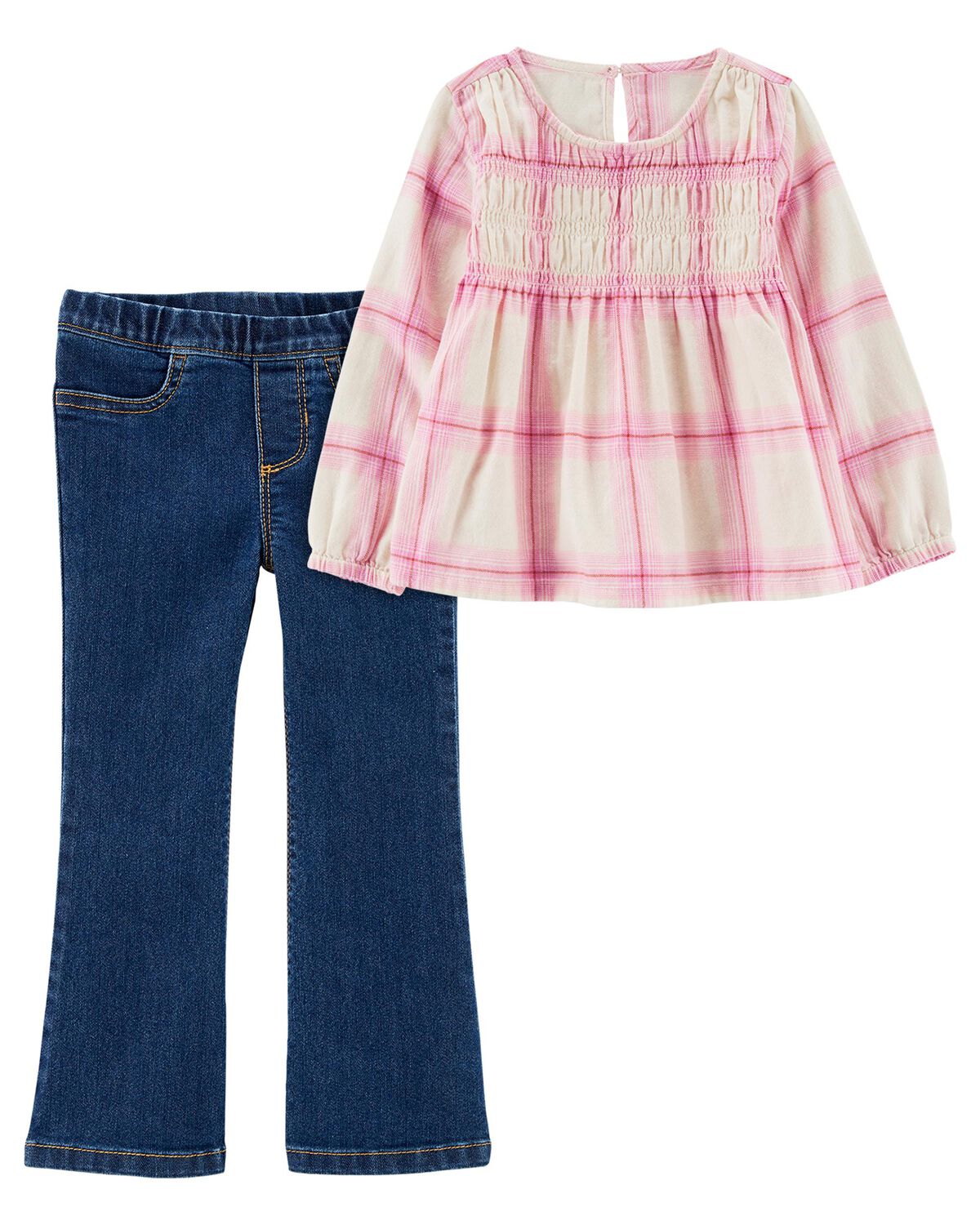 Baby 2-Piece Plaid Flannel Top & Pull-On Flare Jeans