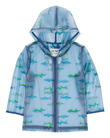 Toddler Shark Translucent Rain Jacket - Blue, 
