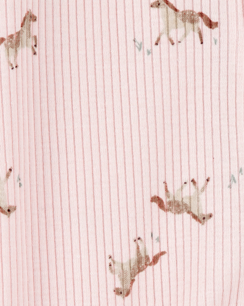Baby Horse Print 2-Way Zip Ribbed Sleep & Play Pajamas - Pink, 