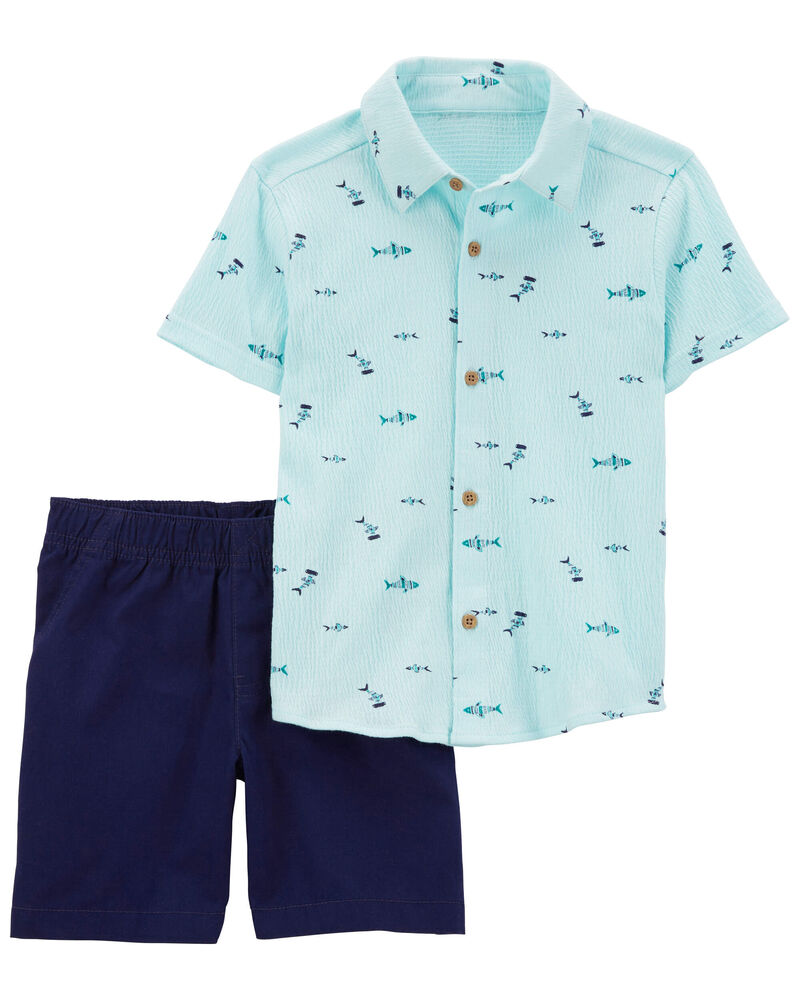 Baby 2-Piece Fish Button-Front Shirt & Short Set, image 1 of 2 slides