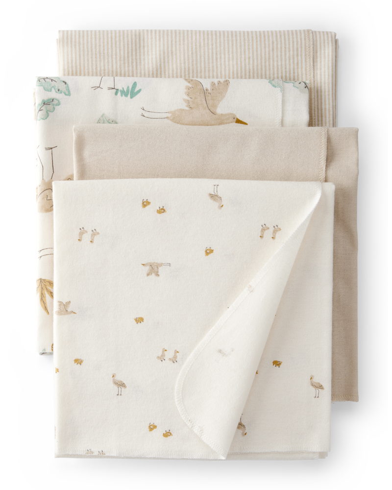 Baby 4-Pack Stork Print Receiving Blankets - Yellow, image 1 of 5 slides
