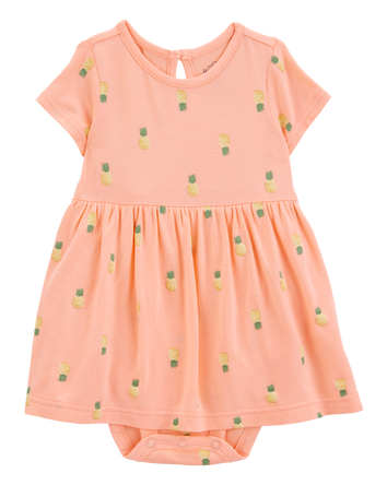 Baby Girl Pineapple Print PurelySoft Bodysuit Dress - Coral, 