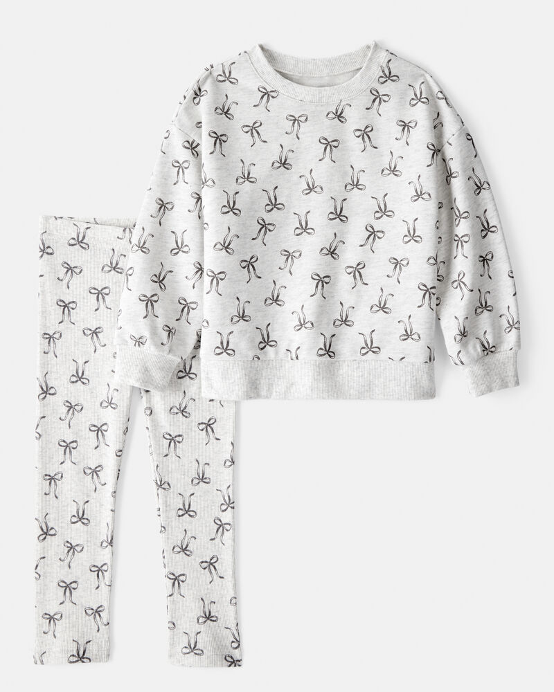 Toddler Girl Bow Print Long-Sleeve Tee & Pant Set - Grey, image 1 of 3 slides