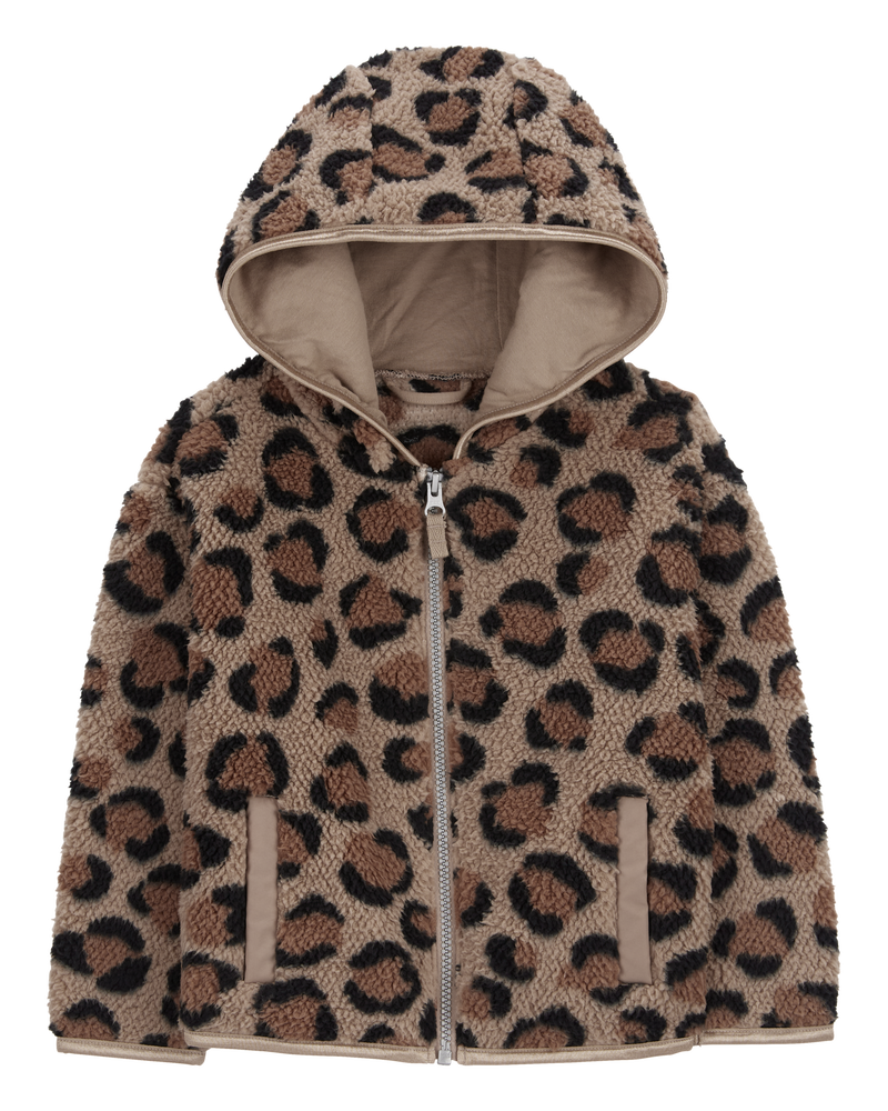 Toddler Leopard Zip-Up Fleece Hoodie, image 1 of 3 slides