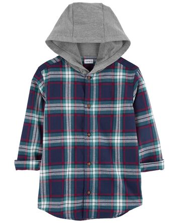 Kid Hooded Flannel Button-Front Shirt, 