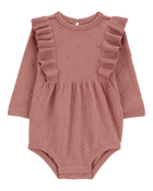 Baby Girl Long-Sleeve Flutter Bodysuit - Pink, image 1 of 3 slides
