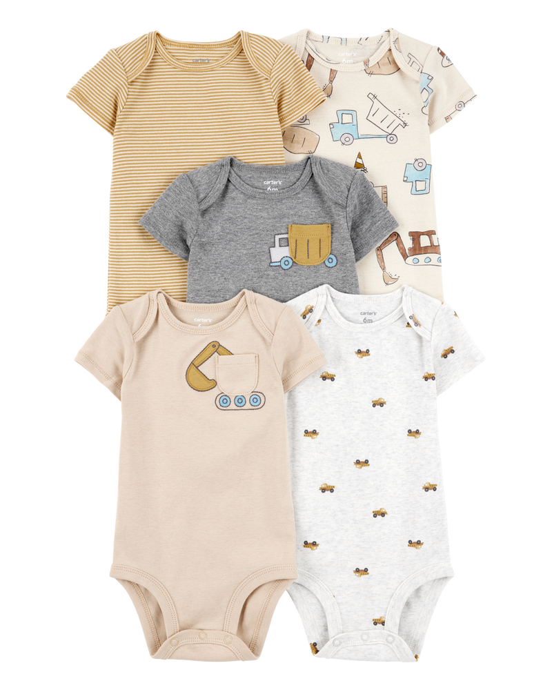 Baby Boy 5-Pack Construction Short-Sleeve Cotton Bodysuits, image 1 of 9 slides